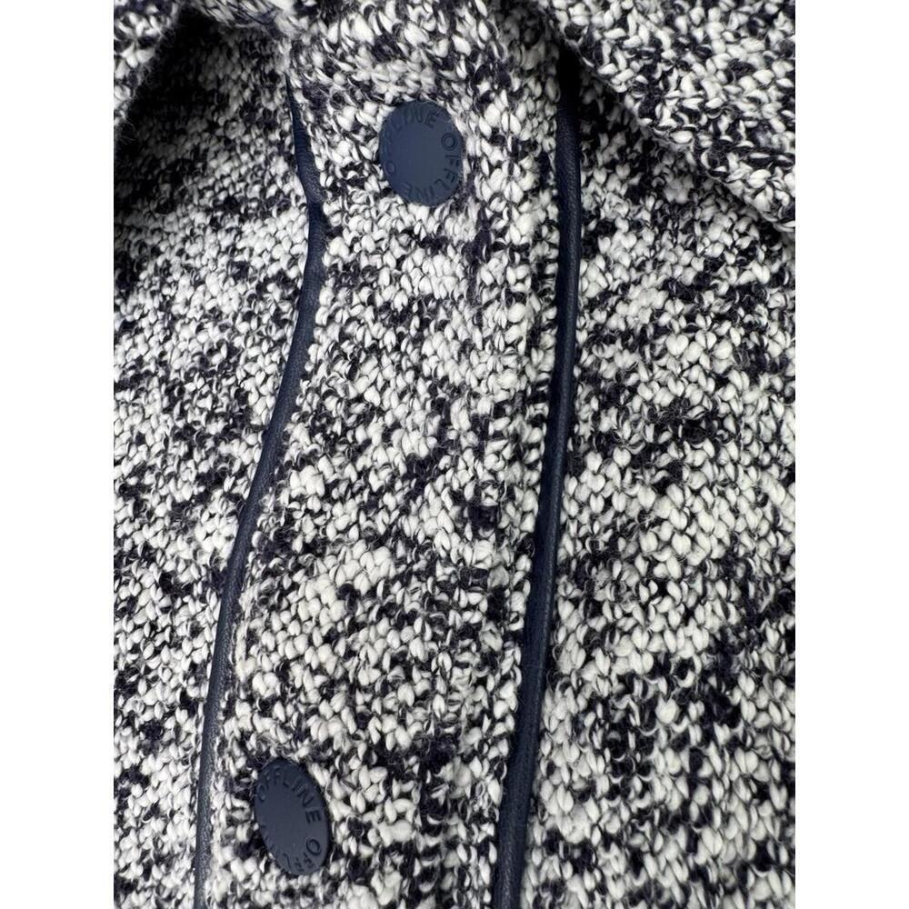 OFFLINE AERIE Boucle Jacket Cardigan Tweed Navy Faux Leather Trim Sz M - Picture 4 of 11